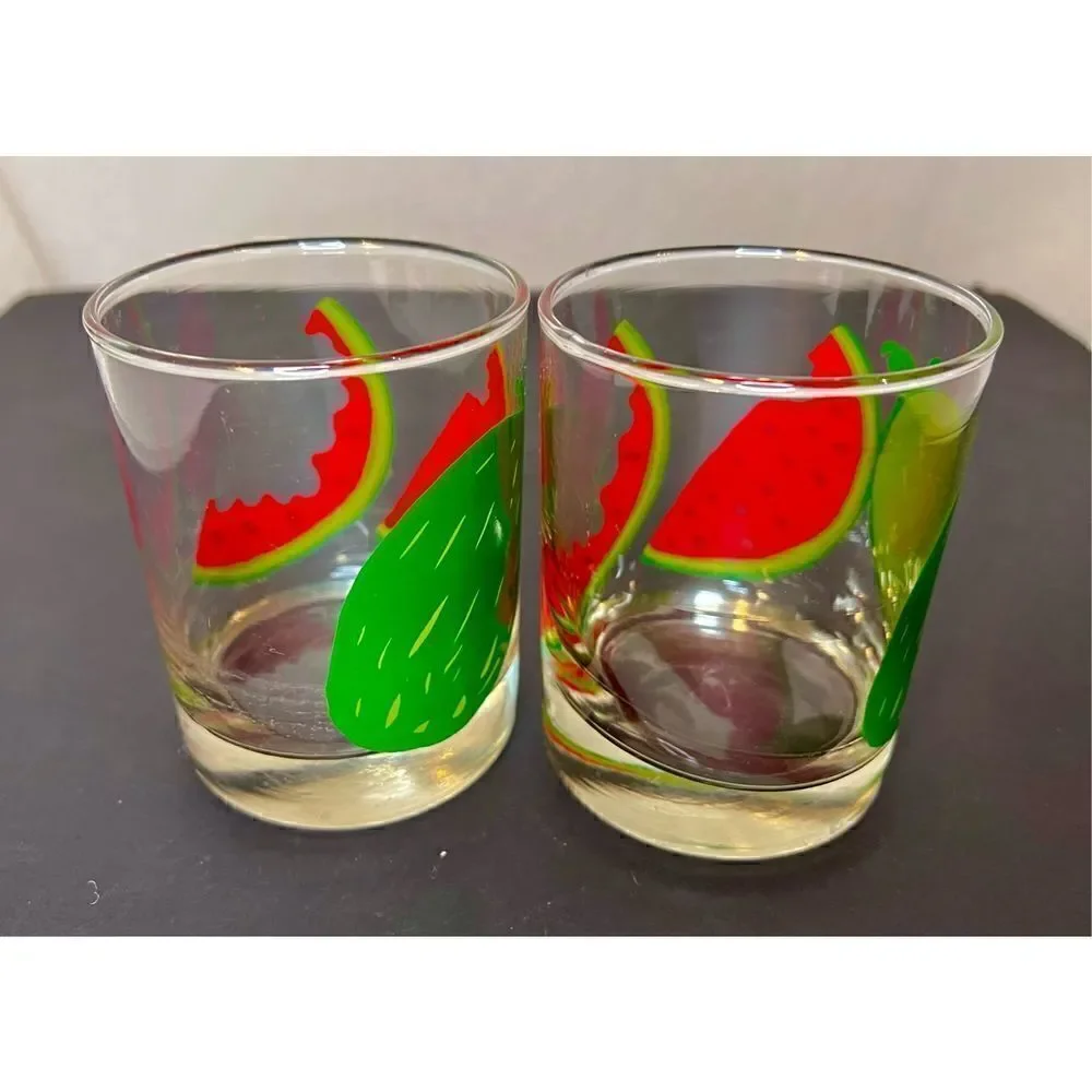 2 Vintage Watermelon Glasses, Lowballs, Cocktail Glasses EVC